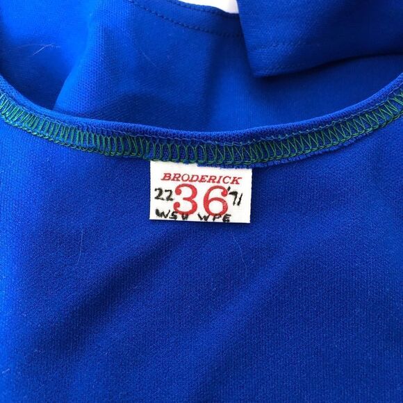 Vintage 60s 70s Retro One Piece Stretch Nylon Swimsuit Pin Up Mod Playsuit Blue - Picture 11 of 16